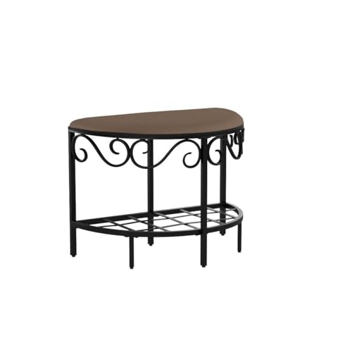 Mango Steam Half Moon Shoe Bench - Vanity Seat/Dressing Stool/Makeup Chair - Mocha Brown