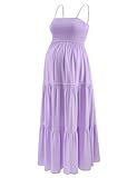 Maternity Casual Maxi Dress with Removed Strap, Stapless Bohemian Beach Long Photoshoot/Baby Shower Dresses Purple M