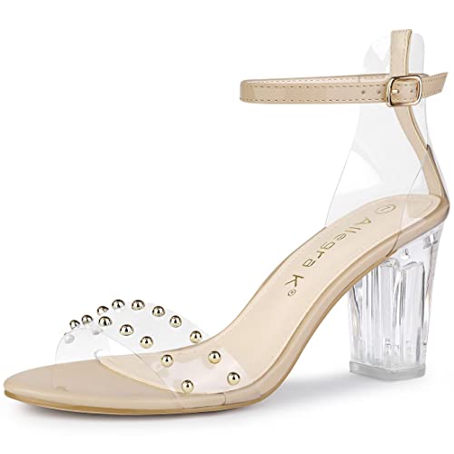 Allegra K Allegra K Women's Clear Block Heel Ankle Strap Nude Heeled Sandals 7.5 M US