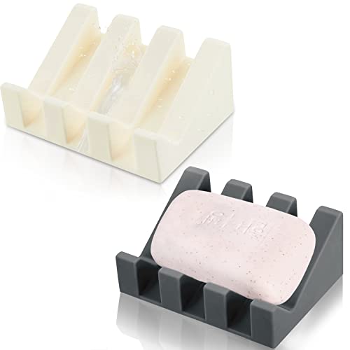 Cunhill 2 Pieces Soap Dish, Silicone, Dark Grey, Cream White