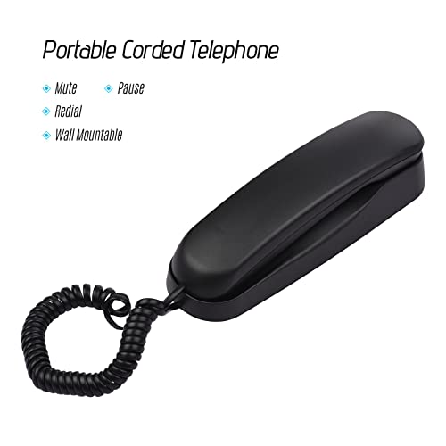 Teléfono fijo con cable mini para escritorio negro miniatura 2