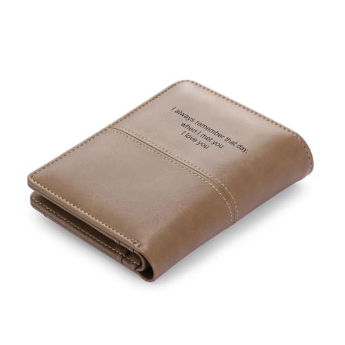 Custom Leather Wallets for Dad - Personalized Mens Fist Leather Wallet Custom Name & Text Wallet for Papa Father's Day Gifts Slim Bifold Wallet for Daddy Husband (3 NAMES)3