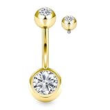Gnznzko Piercing de ombligo ASTM F136 de titanio con rosca interna de circonita cúbica incrustada de 14 G, 10 mm, 12 mm, 14 mm, 16 mm, longitud de barra, hipoalergénico, joyería para mujeres y hombres