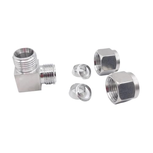 Codo de 90 grados 19,05 mm de acero inoxidable 304 con conector de compresión de doble virola 2