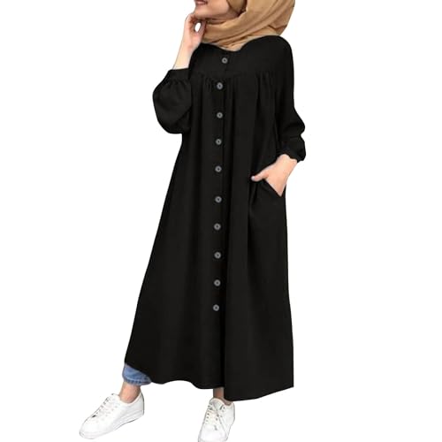 Robes musulmanes pour femme - Manches longues - Abaya islamique - Couleur unie - Dubaï - Robe musulmane turque - Robe festive - Vêtement musulman avec large...