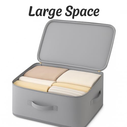 Image of Dustproof & Moisture-proof Storage Bag with Zippered Closure & Handle, Ultra Space Saving Self Compression Organizer, Comforter & Folding Bag for Storing Saree, Clothes (Grey, Pack - 6)