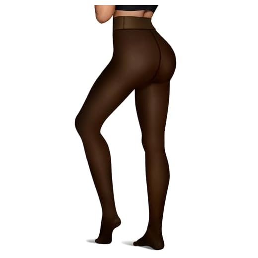 OEAK Womens Fleece Lined Tights Leggings Sheer Fake Translucent Tights Pantyhose Thermal High Waisted Footed Tights Warm Black 300g S/M PLUS