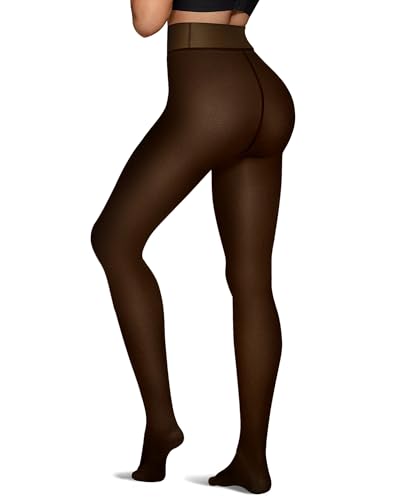 Image of OEAK Womens Fleece Lined Tights Sheer Fake Translucent Pantyhose Thermal Tights High Waisted Footed Leggings