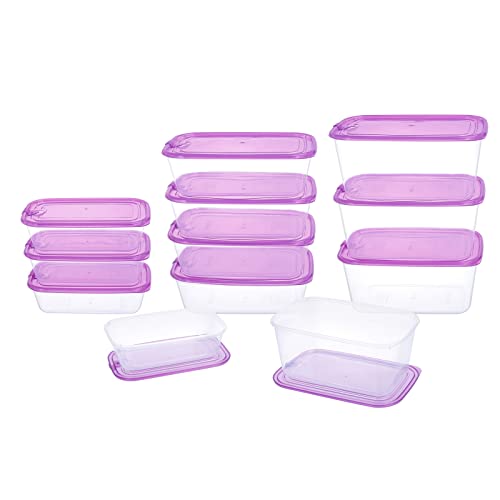 Kigi 【12 Pack】 Mixed Sizes Plastic Food Storage Containers Set With Lids Airtight Square Meal Prep Containers,Home Kitchen Pantry Containers (Transparent Purple, 20.3Oz*4+44Oz*4+67.6Oz*4-12 Pack) #TOP6