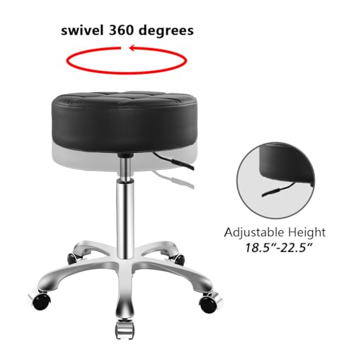 Image of Ainilaily Rolling Stool with Wheels, Thick Cushion Heavy Duty Esthetician Hydraulic Chair Stool for Work Medical Tattoo Salon Office (Black)