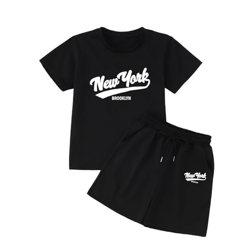 Generisch Ropa de niña para el día a día, camisetas informales, pantalones cortos, atractivo conjunto para niños, adolescentes, versátiles, ropa de juego perfecta para la primavera y el verano, Negro