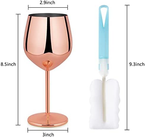 Lifecapido Stainless Steel Stem Wine Glasses Set of 6, 18oz Copper Wine Glasses, Stainless Steel Wine Goblets with Cup Brush for Party Office Wedding Anniversary, Great for Red White Wine(Rose Gold)