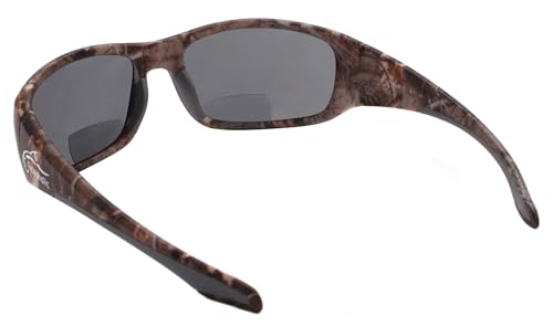 Fishoholic Bifocal Polarized Fishing Sunglasses with Reading Aid (1.5X, 2.0X, 2.5X Options) and UV400 Protection, camouflage, One Size