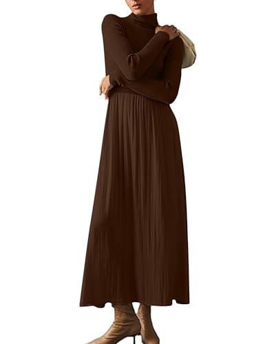 Lauweion Womens Turtleneck Maxi Sweater Dresses Long Sleeve Knit Pullover Jumper Fall Winter Flowy Modest Long Dress