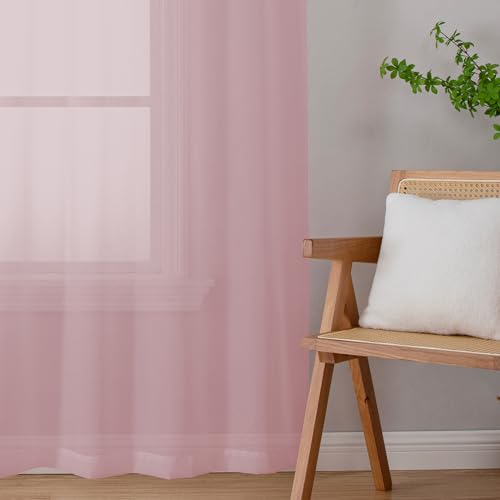 Image of Chyhomenyc Sheer Curtains 63 Inch Length 2 Panels, Light Filtering Rod Pocket Window Sheer Curtain Drapes for Bedroom Living Room, 42Wx63L, 2 Panels, Blush Pink