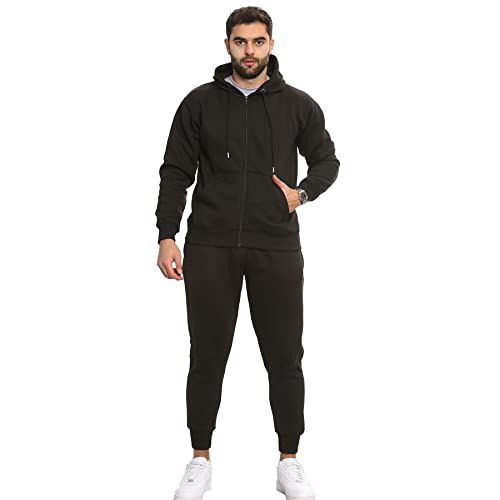 A2Z Mens Plain Tracksuit Athletic Hooded Hoodie with Joggers - T.S Plain Black 3XL