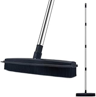 Lanhope Fur Remover Broom, Rubber Broom With Squeegee Longhandle, 50 inches Sweeping Rug Brush Clean Carpet Windows Wooden Floor Sofa Bathroom Rugs Car Floor No Scratch