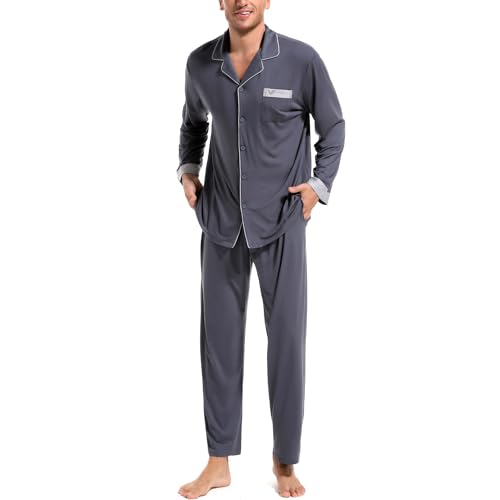 Men's Pajama Sets, Modal Long Pajama Set Ultra Soft Sleepwear PJS Loungewear Set 2 pieces