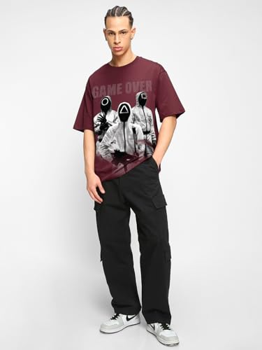 Image of Bewakoof X Squid Game Men's Cotton Graphic Print Oversized Fit Half Sleeve Round Neck T-Shirt | Casual Wear | Street Wear | Oversized t Shirt for Men Cotton | Baggy