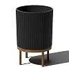 Veradek Demi Series Round Planter w/ Stand for Porch/Patio | Durable Plastic-Concrete & Wooden Stand | Modern Décor for Tall Plants, Flowers
