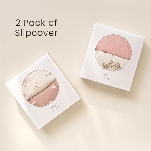 Image of Konssy Muslin Baby Lounger Cover 2 Pack, 100% Cotton Newborn Lounger Cover, Soft and Breathable Baby Nest Slipcover for Boys Girls (Pink Sun,Khaki Leaf)