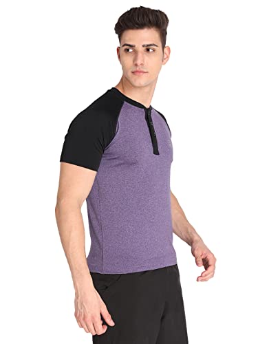 Image of CHKOKKO Men's Round Neck Gym T-Shirt Purple Black 3XL