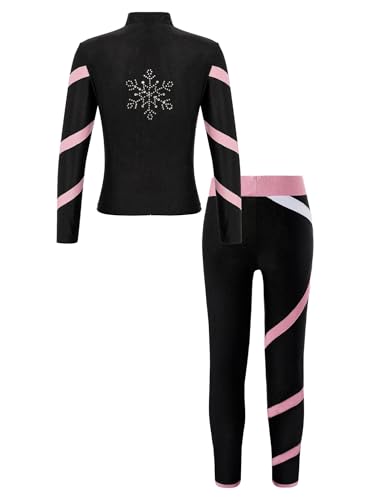 YiZYiF Kids 2 Pcs Tracksuit Gymnastic Figure Skating Training Suit Long Sleeve Zipper Stand Collar Jacket with Legging4