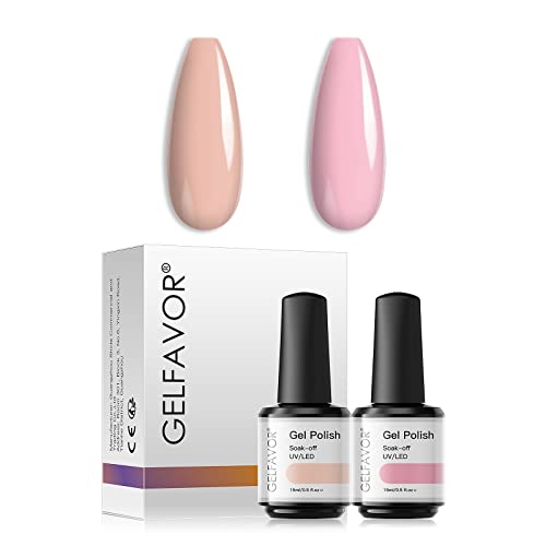 Esmalte Semipermanente,GELFAVOR Beige y Rosa Pintauñas Semipermanentes Uñas de Gel 15ml Cover