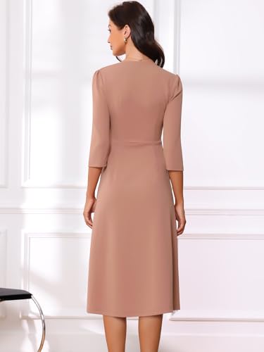 Image of Allegra K Womens 3 /4 Sleeve A-Line Business Work Formal Midi Dress