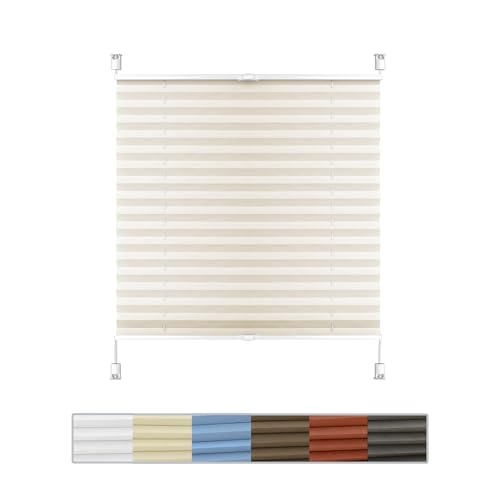 Venecianas Autoadhesivo, 110 x 160 cm protección Solar y Protección Privacidad, Cortina Plisada para Puerta Pegar para completar la instalación, para Ventanas, Puertas, Salón, Color Crema