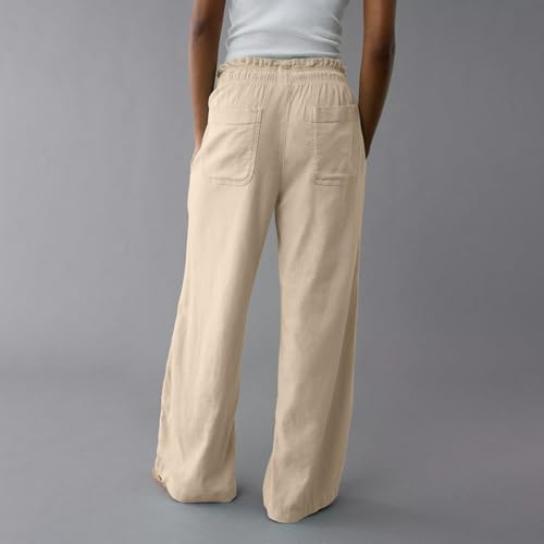 Wide Leg Linen Pants Women Breathable Beach High Waisted Palazzo Pants Lightweight Loose Linen Trousers with Pockets4