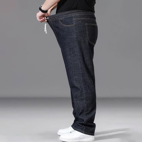 Men Casual Straight Leg Denim Pants, Classic Elastic Waist Drawstring Sports Jean Pants Stretch Loose Trousers with Pockets4