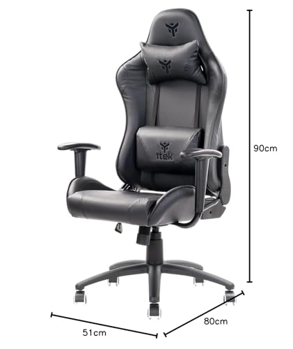 ITEK PLAYCOM PM20 Sedia Gaming ergon. Nera, schienale reclinabile, braccioli e poggiatesta regolabili, sup. lombare, comfort e design, ideale come sedia ufficio, sedia per studio o poltrona per gamer - Sedia gaming - Immagine 1