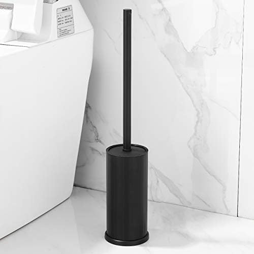 BGL Black Toilet Brush Holder, Toilet Brush Black Aluminum Round Toilet Bowl Brush and Holder for Bathroom