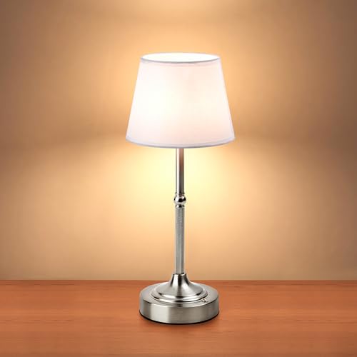 LUTEC Cordless Table Lamp, Battery Operated Lamp with 3 Color Temps and Stepless Dimming, 5200mAh Portable Rechargeable Table Lamp for Restaurant/Bedroom/Bars/Outdoor (Silver) by LUTEC - Used condition - US$33.45