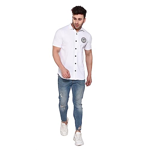 Image of Geum Men's Casual Shirt with Graphic Print | Short Sleeve Button-Down Shirt for Casual & Streetwear Look | Cotton Blend Slim Fit Shirt