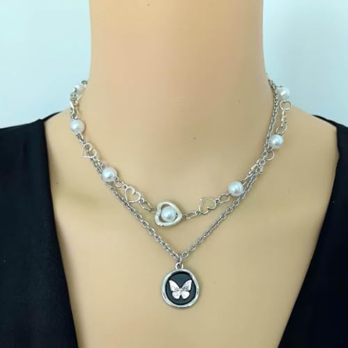 Pendentif fleur papillon élégant délicat sur chaîne de cou en perles blanches - 5