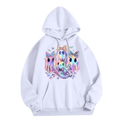 Halloween Hoodies for Women 2025 Fall Fashion Long Sleeve Cute Ghost Graphic Lightweight Hoodie with Pockets