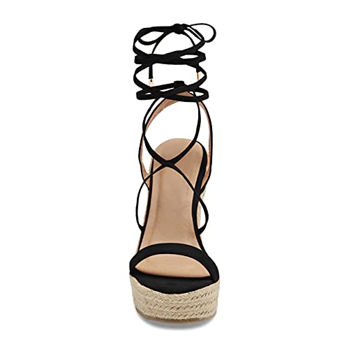 Coutgo Womens Lace Up Wedge Sandals Espadrille Slingback Ankle Cross Strap Platform Suede Open Toe Summer Dress Heeled Shoes #TOP3