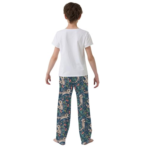 ZZXXB Raccoon and Leaves Boys Long Pants Soft Trousers Elastic Waist Kids Lounge Bottoms with Pockets S-XL3