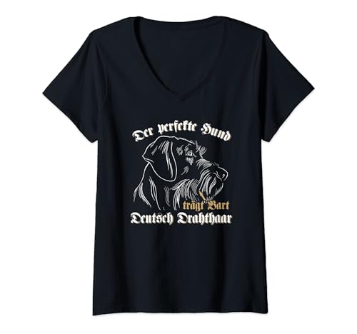 Womens German Wirehaired The Perfect Dog Wearing Beard Dog Head V-Neck T-Shirt