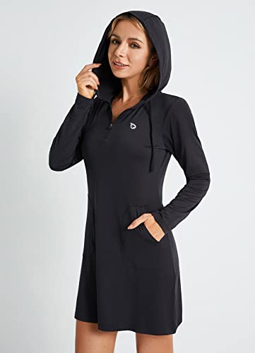 Baleaf Women's Long Sleeve Sun Protection Cover Up Shirt Dress Quick Dry Cooling Swimsuit Coverup Black L #TOP1