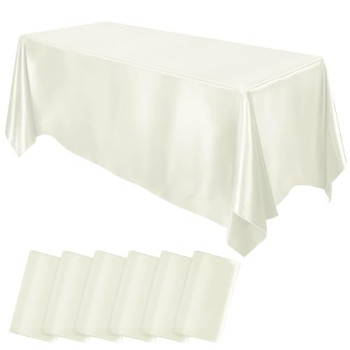 MCEAST 6 Packs Satin Tablecloth 102 x 58 Inches Rectangular Table Overlay Cover Bright Silk Tablecloth Smooth Fabric Table Decor for Wedding Banquet Decoration (Ivory) by MCEAST - Used condition - US$28.83