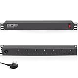 ElecVoztile 7 Way Horizontal Rack Mount PDU Power Strip, 13A Overload Switch &1020J Surge Protection, Rear Plug, 1U Rackmount, Fits 19'' Server Rack/Cabinet, Aluminum Alloy Housing,1.8M Cord