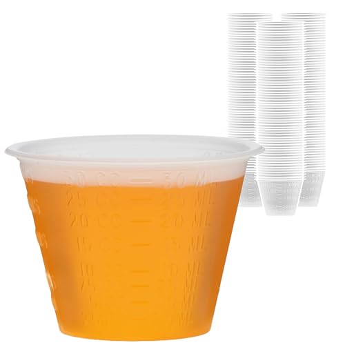 Image of Vakly Plastic Medicine Cups 1 oz / 30 mL Graduated (300 Pack) - Disposable Measuring Cups with oz, mL, cc & Tbsp Markings for Medication, Epoxy, Oils & Paint