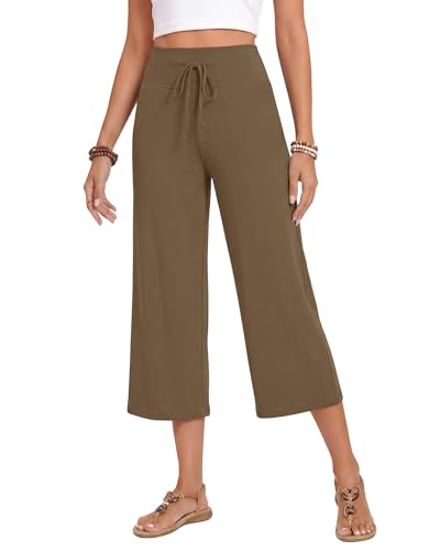 Image of ZOOSIXX Soft Black Pajama Pants for Women, Wide Leg Pants Woman Flowy Comfy Casual Lounge Yoga Capri Pants 22 inch / 30 inch