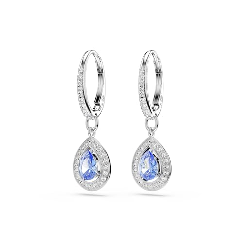 Swarovski Una Drop Earrings, Drop Cut, Blue, Rhodium Finished3