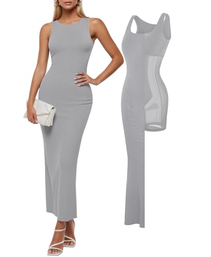 Image of Popilush Built-in Bra Shapewear Maxi Dresses for Women Sleeveless