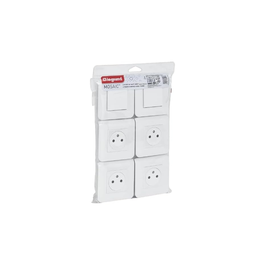 legrand lot de 4 prises de courant 2p+t 16a + 2 va et vient 10a complet mosaic blanc