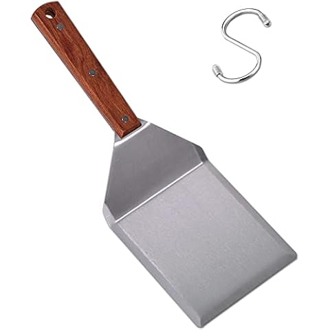 Stainless Steel Griddle Burger Spatula with Wooden Handle, Large Metal Spatula Turner with Hook, Heavy Duty Wide Spatula for Pancake, Fish and Omelet Cover